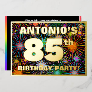 85e verjaardagsfeest — Plezierige, kleurrijke vuur Folie Uitnodiging