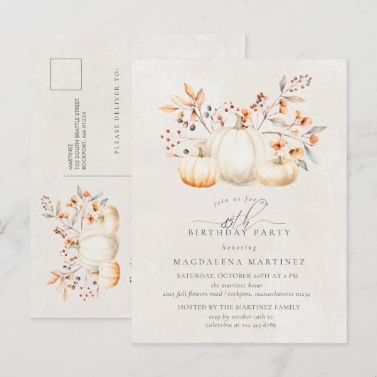 85e Verjaardagsfeest Witte Pompoen Fall Bladeren Uitnodiging Briefkaart (Voorkant / Achterkant)