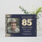 85e verjaardagsfeestje Goud Glitter Blauw Foto Kaart (Staand voorkant)