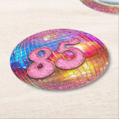 85e verjaardagsfeestje Gouden Roze Glitter Disco B Ronde Kartonnen Onderzetter (Gebogen)