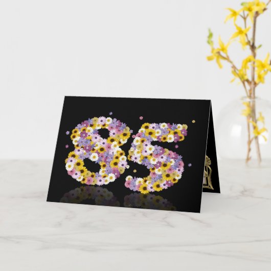 85e verjaardagskaart met bloemen letters kaart (Gele Bloem)