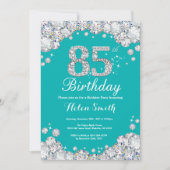 85e Verjaardagsuitnodiging Blauwgroen en Silver Di Kaart (Voorkant)
