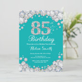 85e Verjaardagsuitnodiging Blauwgroen en Silver Di Kaart (Staand voorkant)