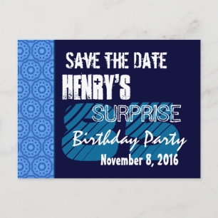 85e Verrassing Verjaardag Save the Date Blue Patte Aankondigingskaart