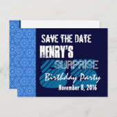 85e Verrassing Verjaardag Save the Date Blue Patte Aankondigingskaart (Voorkant / Achterkant)