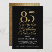 85e Verrassing Verjaardagsfeest Zwart & Goud Kaart (Voorkant / Achterkant)