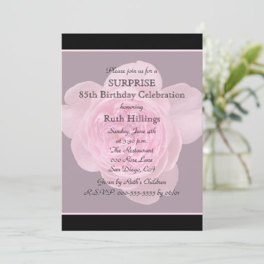 85e Verrassingsfeestje Uitnodiging Roos (Staand voorkant)