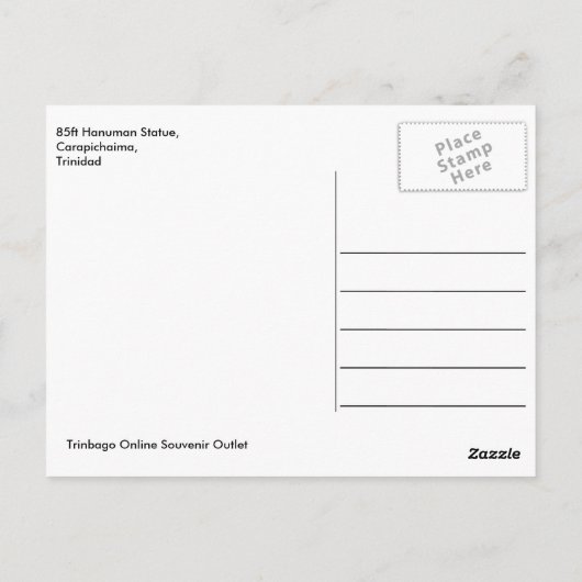 85ft Hanuman Statue, Carapichaima, Trinidad Briefkaart (Achterkant)