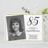 85ste aangepaste foto witte en gouden verjaardag kaart (Staand voorkant)