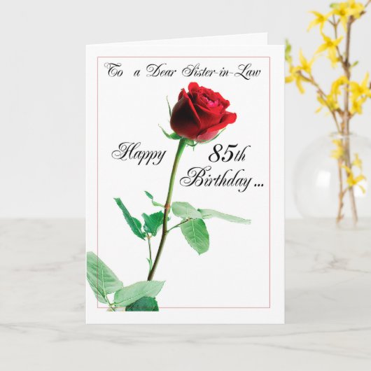 85ste schoonzus Verjaardag Red Rose Kaart (Gele Bloem)