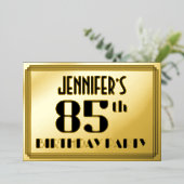 85ste verjaardag: Art Deco Kijk "85" en naam Folie Uitnodiging (Staand Voorkant)