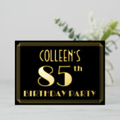 85ste verjaardag: Art Deco Kijk "85", met naam Folie Uitnodiging (Staand Voorkant)