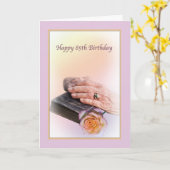 85ste verjaardag Kaart met oude handen en bijbel (Gele Bloem)