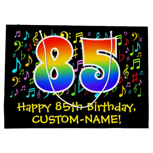 85ste verjaardag - Kleurrijke muziek symbolen, Rai Groot Cadeauzakje (Achterkant)