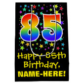 85ste verjaardag: Kleurrijke Sterren Patroon & Reg Medium Cadeauzakje (Achterkant)