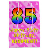 85ste verjaardag: Leuke roze harten strepen; Regen Medium Cadeauzakje (Achterkant)