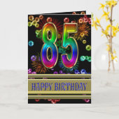 85ste Verjaardag met regenboogbellen en vuurwerk Kaart (Gele Bloem)