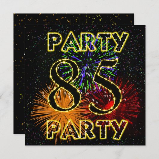 85ste verjaardag uitnodiging met vuurwerk (Voorkant / Achterkant)