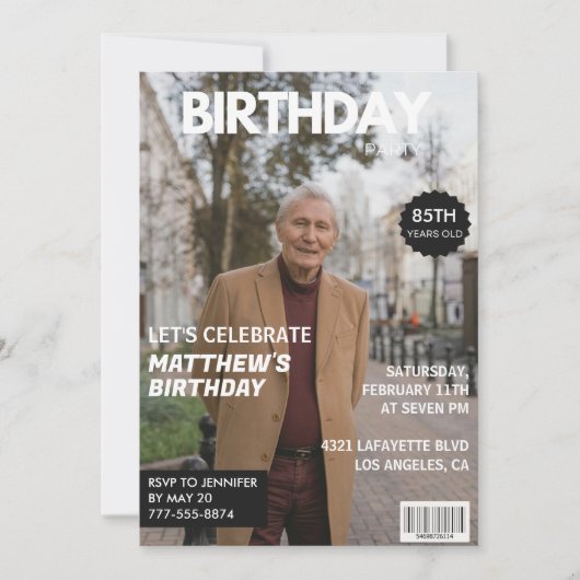 85ste verjaardag Uitnodigingen Mannen Hem Magazine (Voorkant)