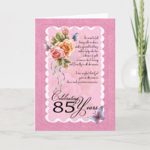 85ste verjaardag wenskaart - rozen en vlinder kaart