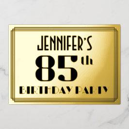 85ste verjaardagsfeest: Art Deco-look “85” en naam Folie Uitnodiging