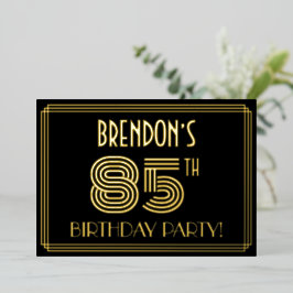 85ste verjaardagsfeest — Art Deco-stijl “85” + naa Folie Uitnodiging