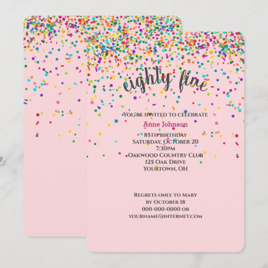 85ste verjaardagsfeestje confetti uitnodiging (Voorkant / Achterkant)