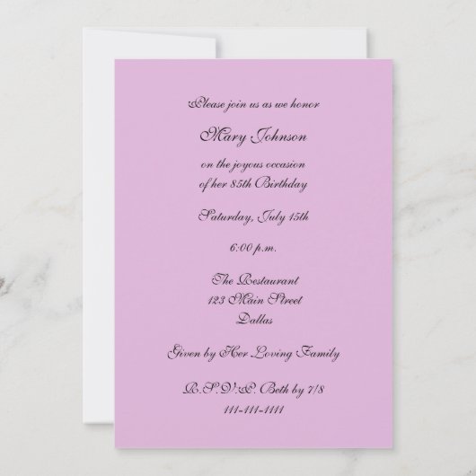 85ste verjaardagsfeestuitnodiging Mooie Rozen Kaart (Achterkant)