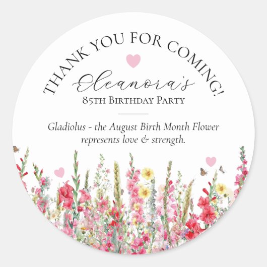 85th Birthday August Birth Flower Custom Favor Ronde Sticker (Voorkant)