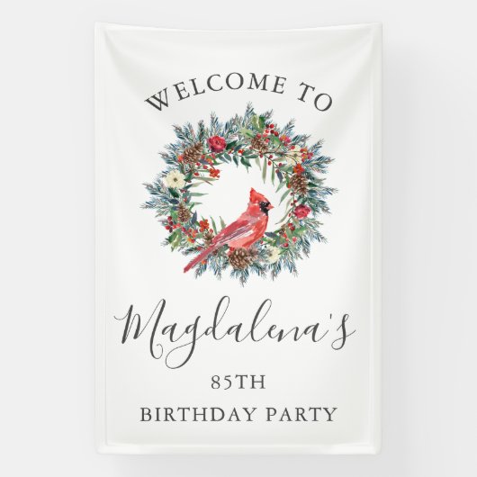 85th Birthday Banner Red Cardinal Custom Welcome (Verticaal)