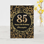 85th Birthday Black en Gold Floral Pattern Kaart (Gele Bloem)