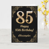 85th Birthday Black en Gold Glitter Lijst Kaart (Gele Bloem)