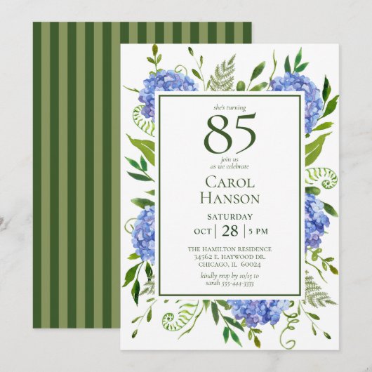 85th Birthday Blue Hydrangeas Kaart (Voorkant / Achterkant)