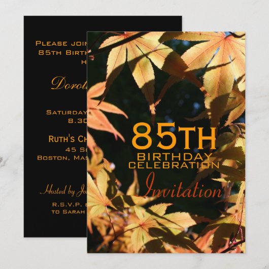 85th Birthday Celebration Autumn Custom Invitation Kaart (Voorkant / Achterkant)