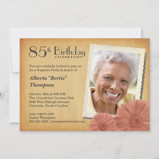 85th Birthday  Daisy Photo Invitations Kaart (Voorkant)