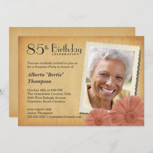 85th Birthday  Daisy Photo Invitations Kaart (Voorkant / Achterkant)