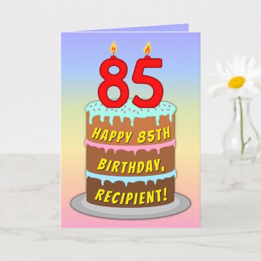 85th Birthday — Fun Cake & Candles, w/ Custom Name Kaart (Kleine Plant)