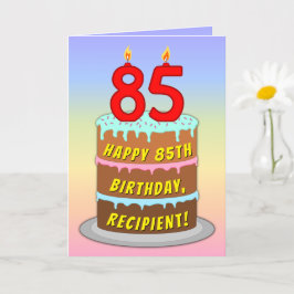 85th Birthday — Fun Cake & Candles, w/ Custom Name Kaart