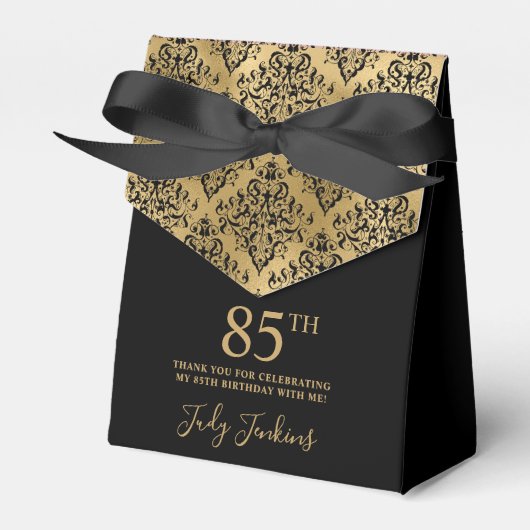 85th Birthday Gold Damask Thank You Bedankdoosjes (Voorkant Zijde)