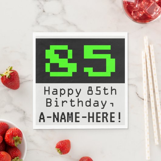 85th Birthday - Nerdy / Geeky Style "85" & Naam Servet (Insitu)
