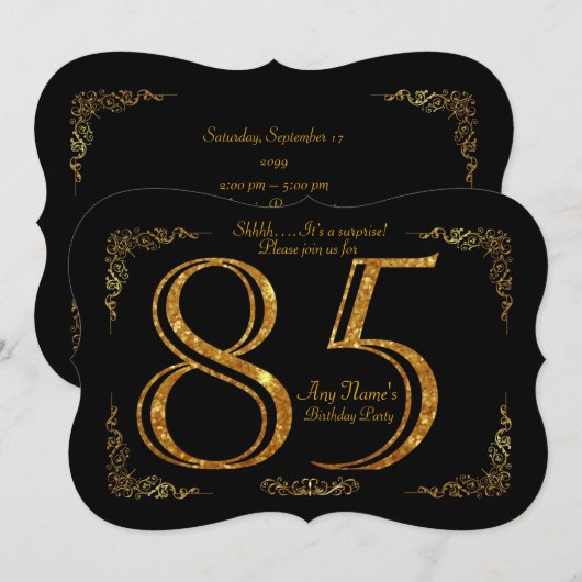 85th, Birthday party 85th, geweldige Gatsby, zwart Kaart (Voorkant / Achterkant)