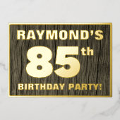 85th Birthday Party: Bold, Faux Wood Grain Pattern Folie Uitnodiging (Voorkant)