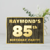 85th Birthday Party: Bold, Faux Wood Grain Pattern Folie Uitnodiging (Staand Voorkant)