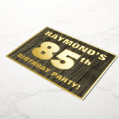85th Birthday Party: Bold, Faux Wood Grain Pattern Folie Uitnodiging (Gedraaid)