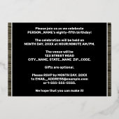 85th Birthday Party: Bold, Faux Wood Grain Pattern Folie Uitnodiging (Achterkant)