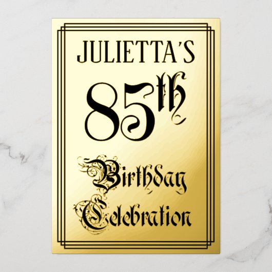 85th Birthday Party — Elegant Script + aangepaste Folie Uitnodiging (Voorkant)