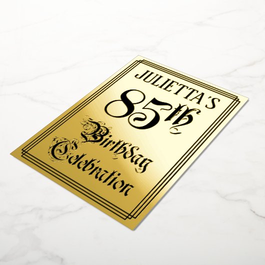 85th Birthday Party — Elegant Script + aangepaste Folie Uitnodiging (Gedraaid)