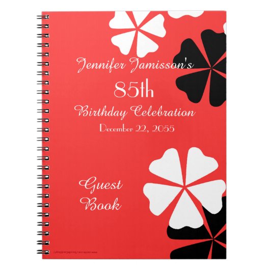 85th Birthday Party Guest Book Red/White Notebook Notitieboek (Voorkant)