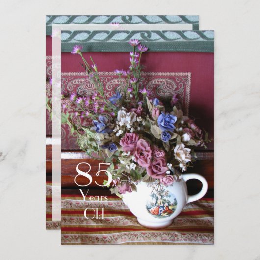 85th Birthday Party Invitation,  Teapot Kaart (Voorkant / Achterkant)