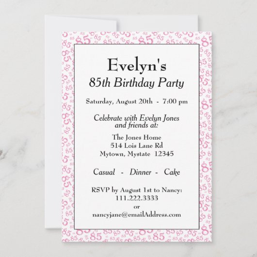 85th Birthday Party roze and White Number Pattern Kaart (Voorkant)